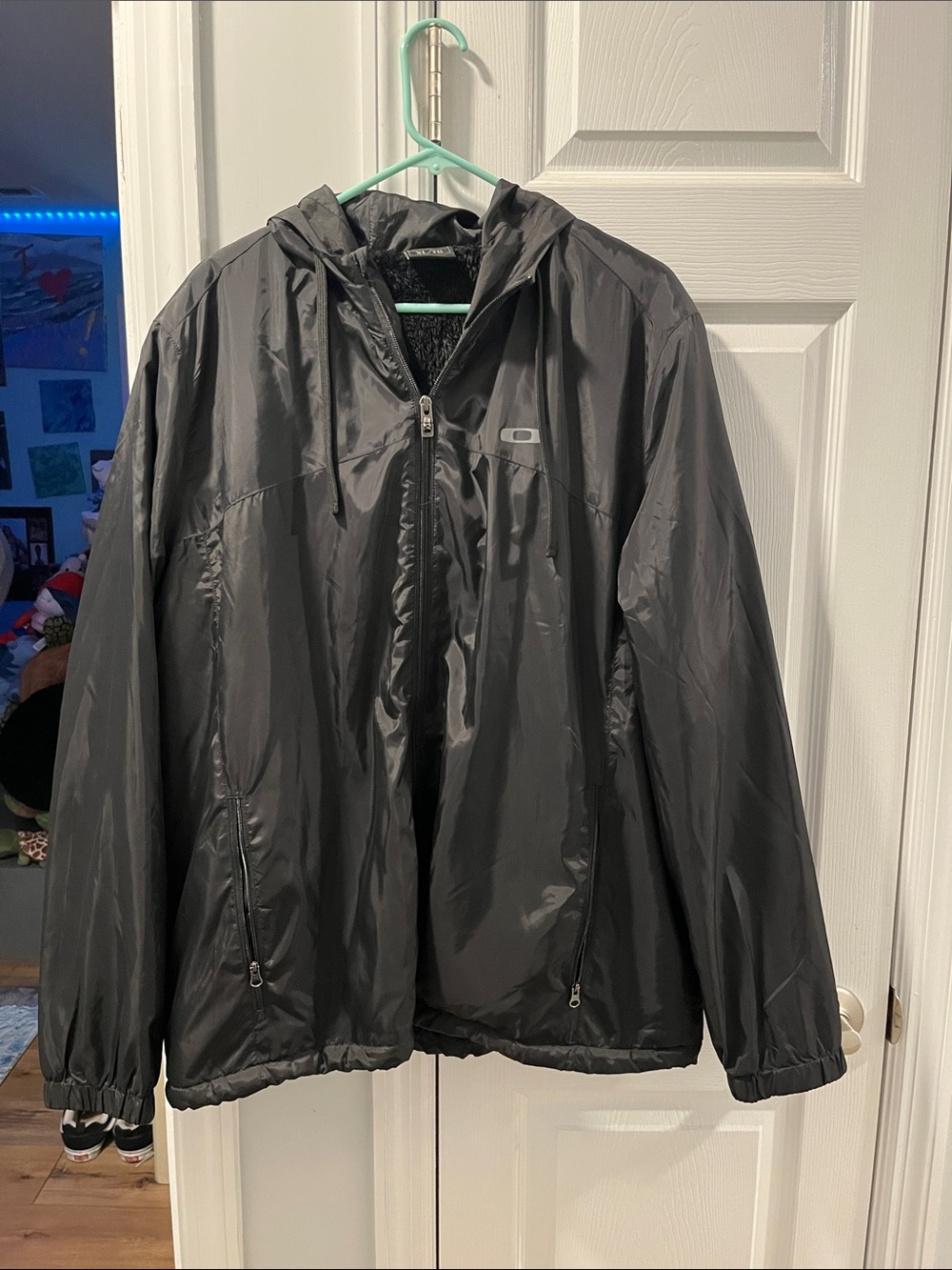 Oakley Black Hooded Windbreaker with Fleece Lining